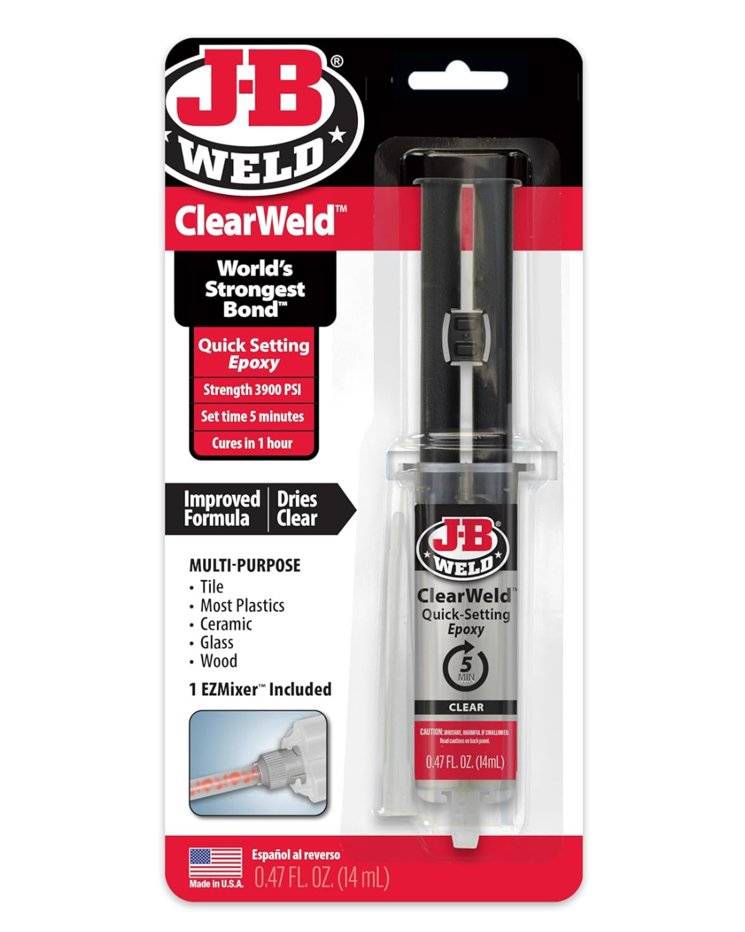 J-B Weld 50114 Quick Setting Epoxy, 14ml – fast-drying, clear adhesive for metal, plastic, glass, and more repairs